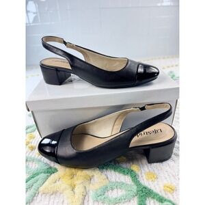 LifeStride Womens Black Cap‎ Toe Slingback Block Heel Shoes Size 8.5